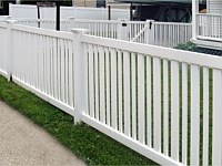 <b>PVC Picket Fence - Alternating 3 inch and 1-5 inch Picket Closed Top White Vinyl Fence with New England Post Caps</b>